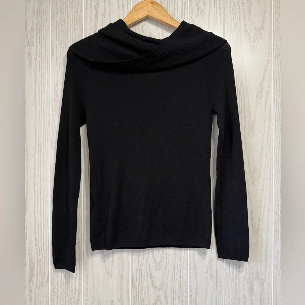Le Superbe Size L Black Merino Wool Cowl Neck Sweater NWT
